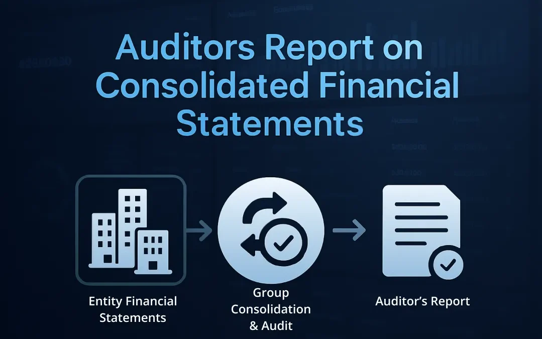 Diagram showing the audit process flow for consolidated financial statements from entity data through consolidation to the auditor report